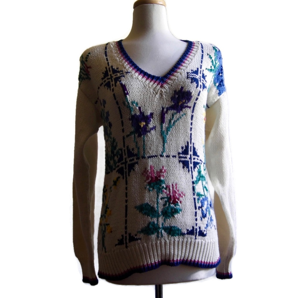 Vintage Floral Sweater Hand Knit by J. Christopher